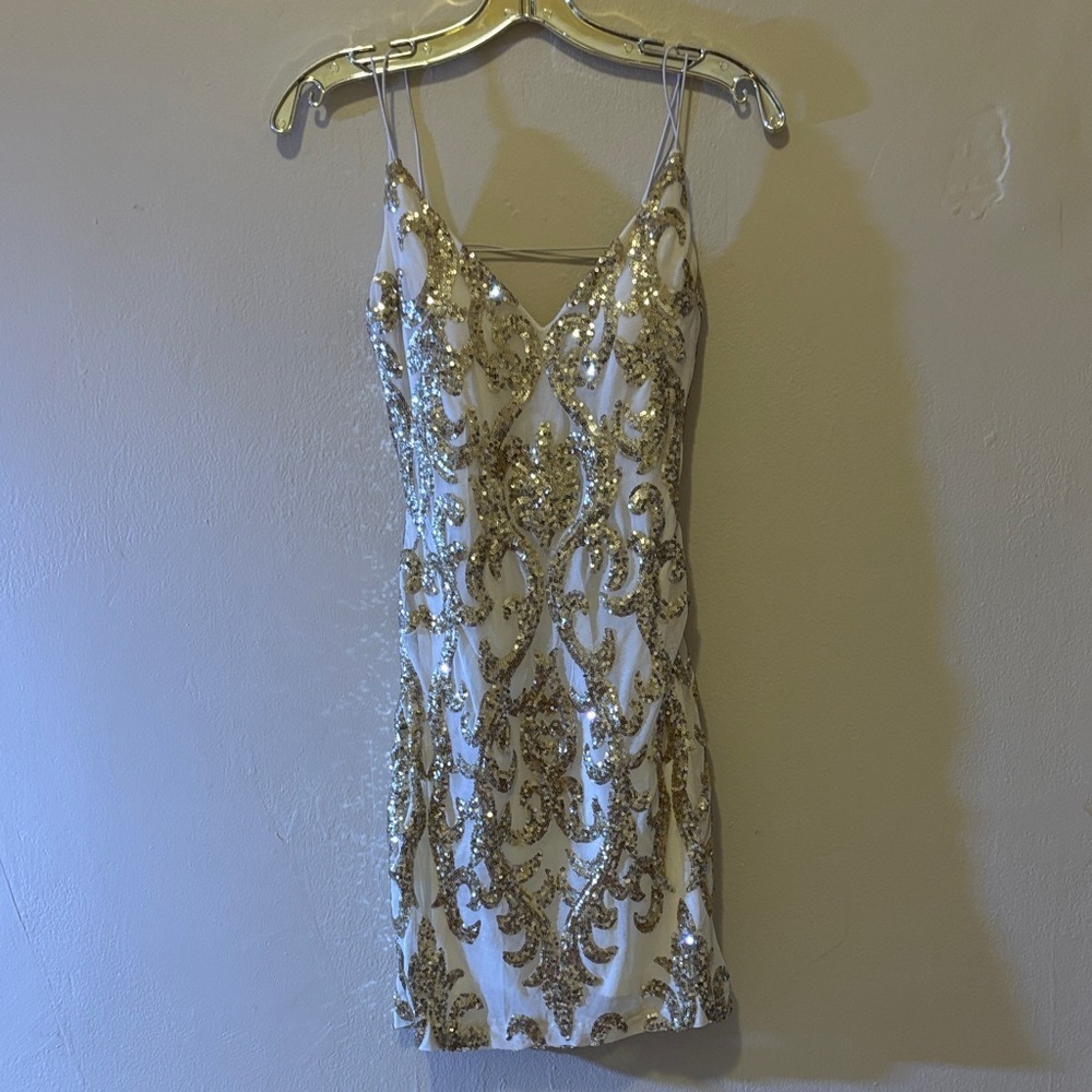 Windsor White and Gold Sequin Dress